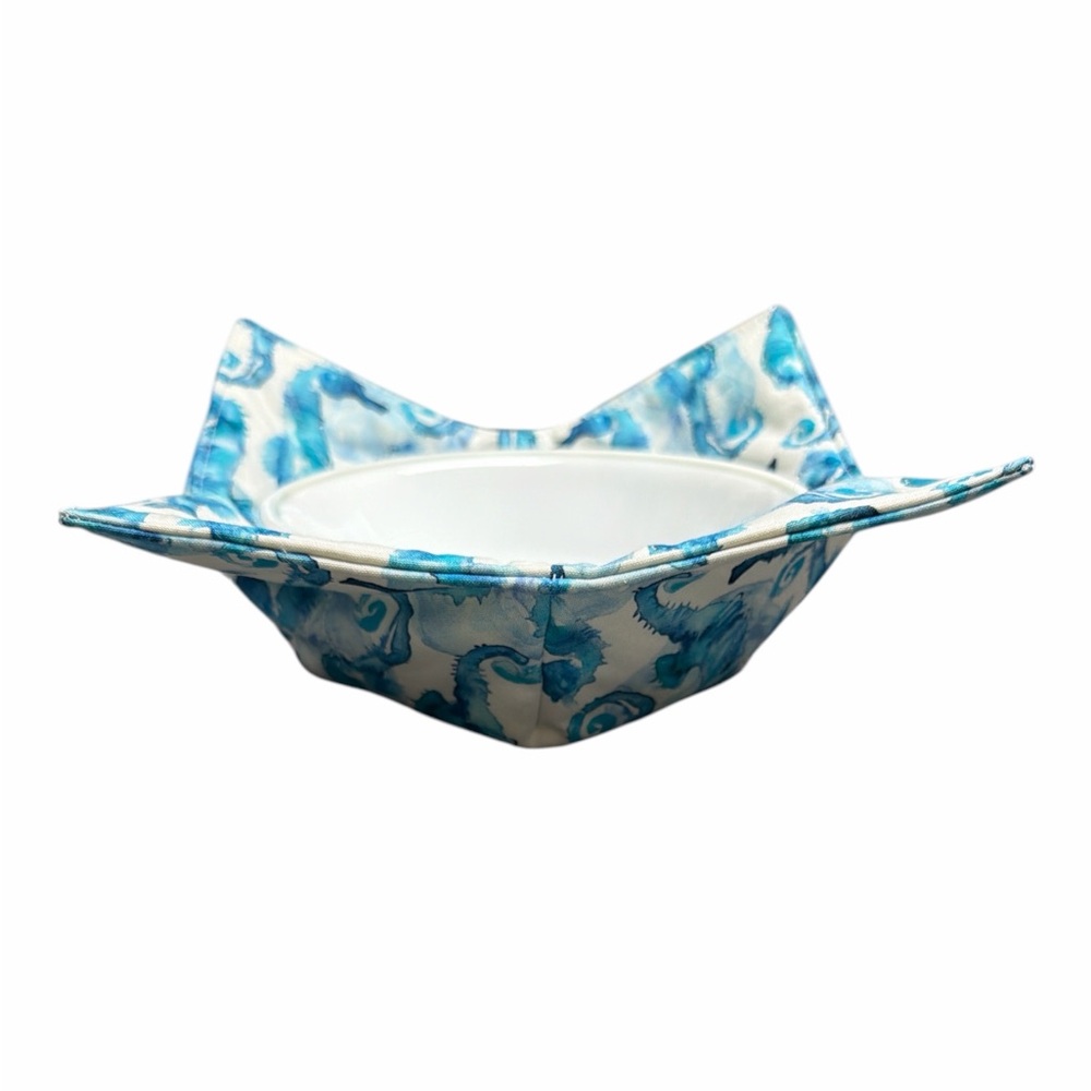 Hand Crafted Bowl Cozy Bowl Holder Microwavable Cotton Padded Blue Seahorse - Picture 8 of 11